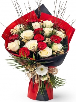 ASALET SERİSİ 21 Lİ KIRMIZI BEYAZ GÜL BUKETİ